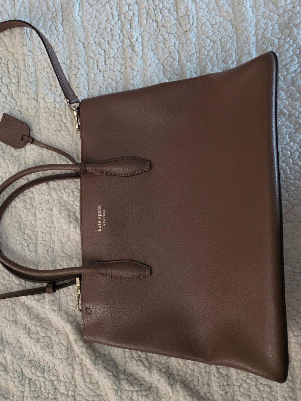 Kate Spade Taupe Pebbled Leather Satchel | New York Eva | Classic Everyday Purse